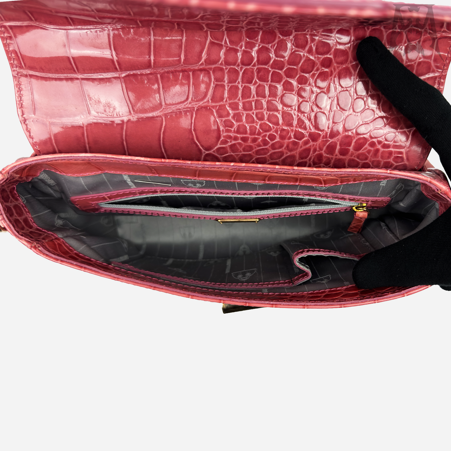 Emporio Armani Faux Crocodile Leather Shoulder Bag