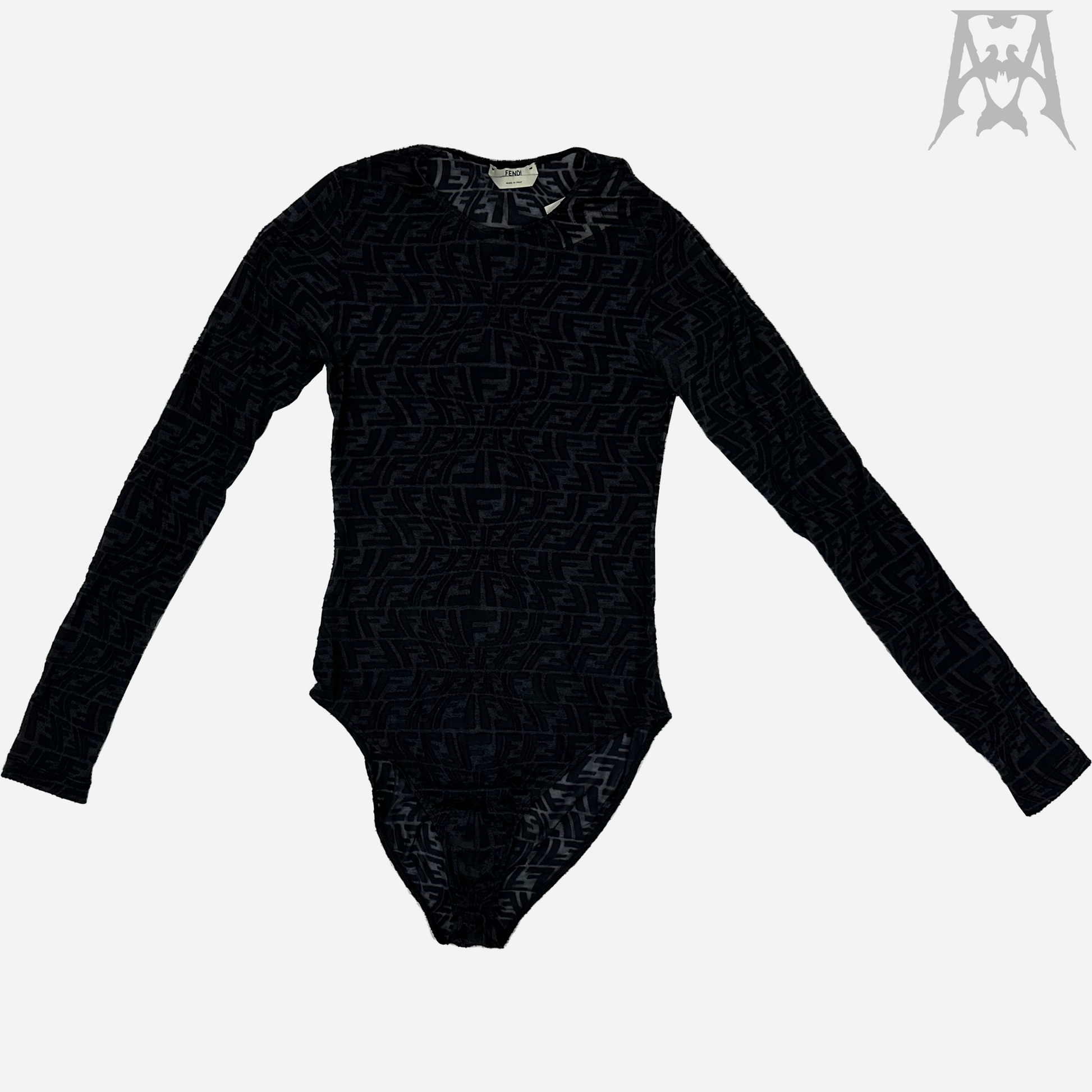 FENDI FF-Vertigo Jacquard Sheer-Jersey Bodysuit in Black